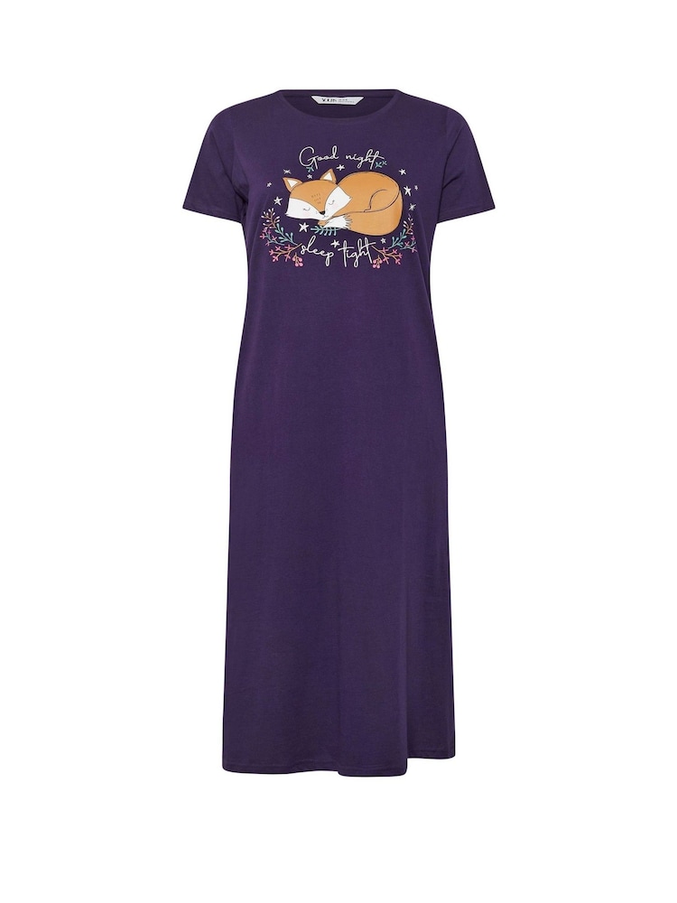 Yours Curve Purple Good Night 100% Cotton Fox Midaxi Nightdress - Image 5 of 5