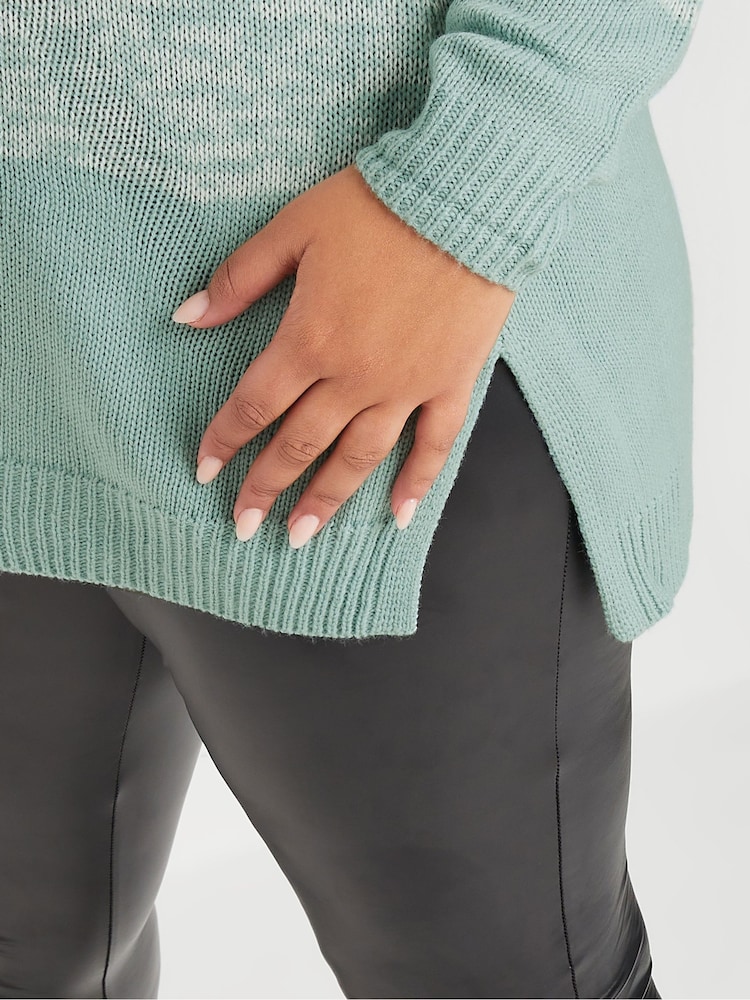 Yours Curve Green Colourblock 4 Panel Jumper - Image 4 of 5