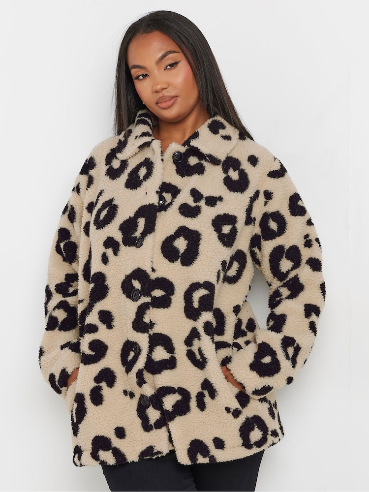 Yours Curve Brown Check Teddy Borg Fleece Jacket - Image 1 of 5