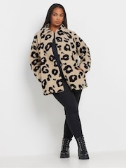 Yours Curve Brown Check Teddy Borg Fleece Jacket - Image 2 of 5