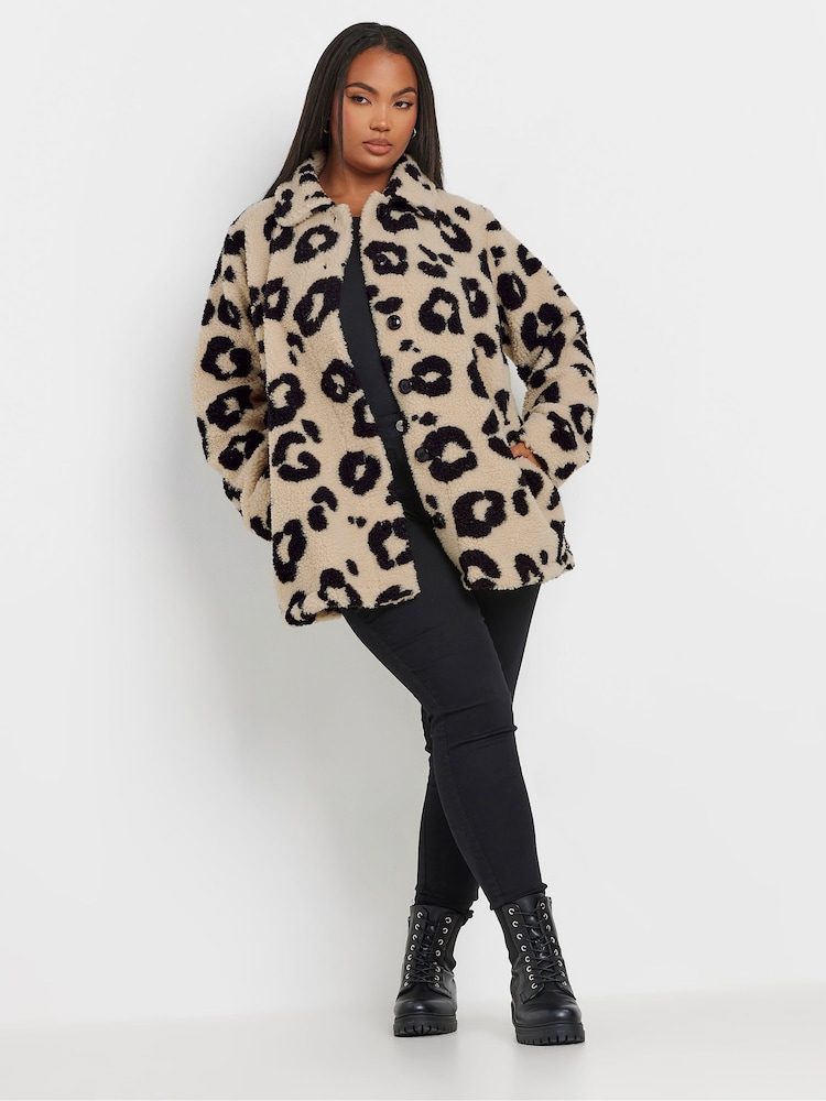 Yours Curve Brown Check Teddy Borg Fleece Jacket - Image 2 of 5