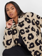 Yours Curve Brown Check Teddy Borg Fleece Jacket - Image 4 of 5