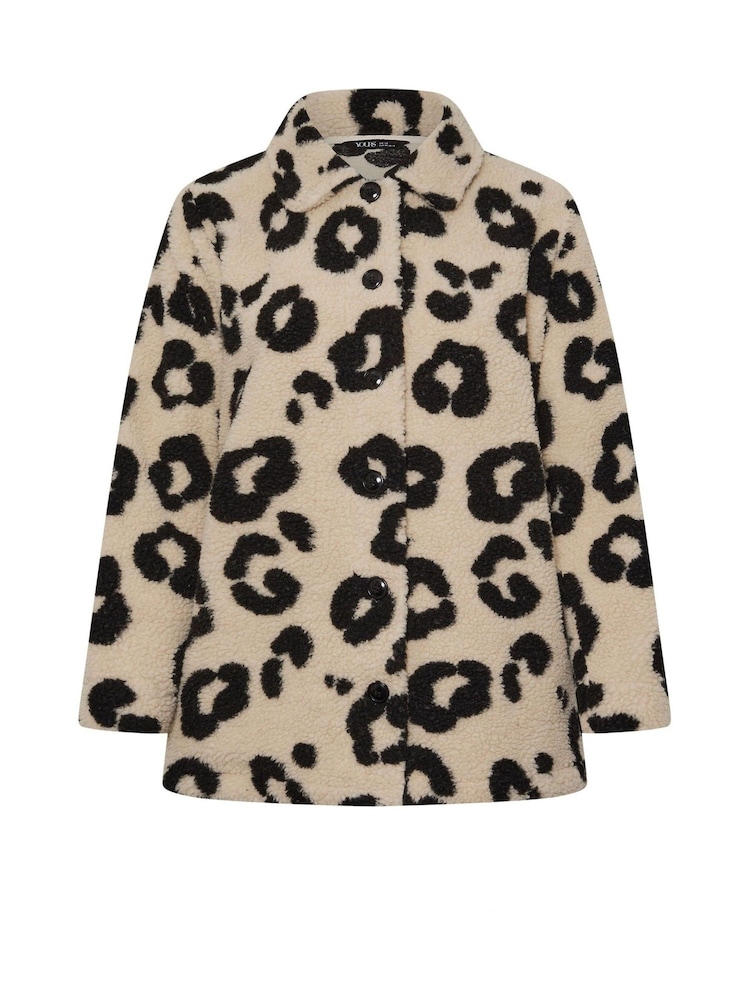 Yours Curve Brown Check Teddy Borg Fleece Jacket - Image 5 of 5