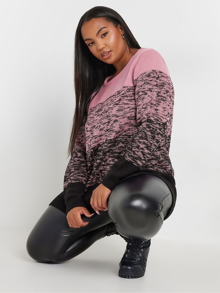 Yours Curve Pink Colourblock 4 Panel Jumper - Image 1 of 6