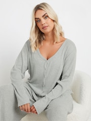 Yours Curve Grey Cropped Ribbed Cardigan - Image 1 of 5