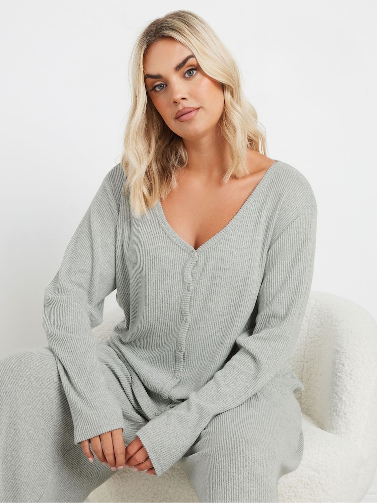Yours Curve Grey Cropped Ribbed Cardigan - Image 1 of 5