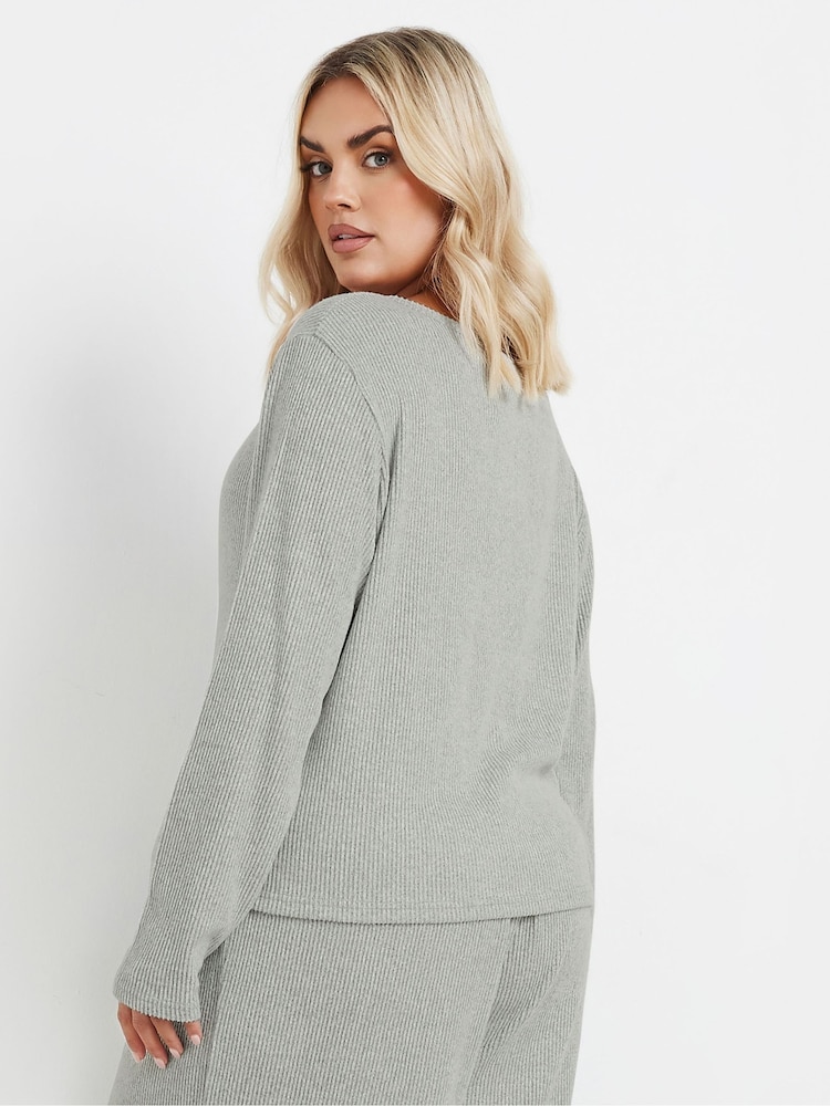 Yours Curve Grey Cropped Ribbed Cardigan - Image 3 of 5
