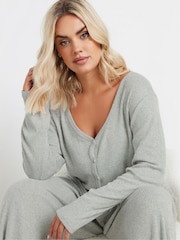 Yours Curve Grey Cropped Ribbed Cardigan - Image 4 of 5