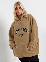 Yours Curve Brown Borg Heavy Zip Jacket - Image 2 of 6