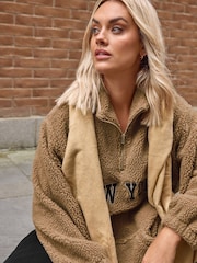 Yours Curve Brown Borg Heavy Zip Jacket - Image 5 of 6