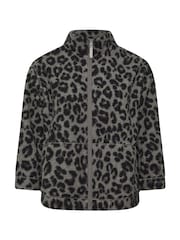Yours Curve Grey Leopard Print Teddy Borg Fleece Jacket - Image 5 of 5