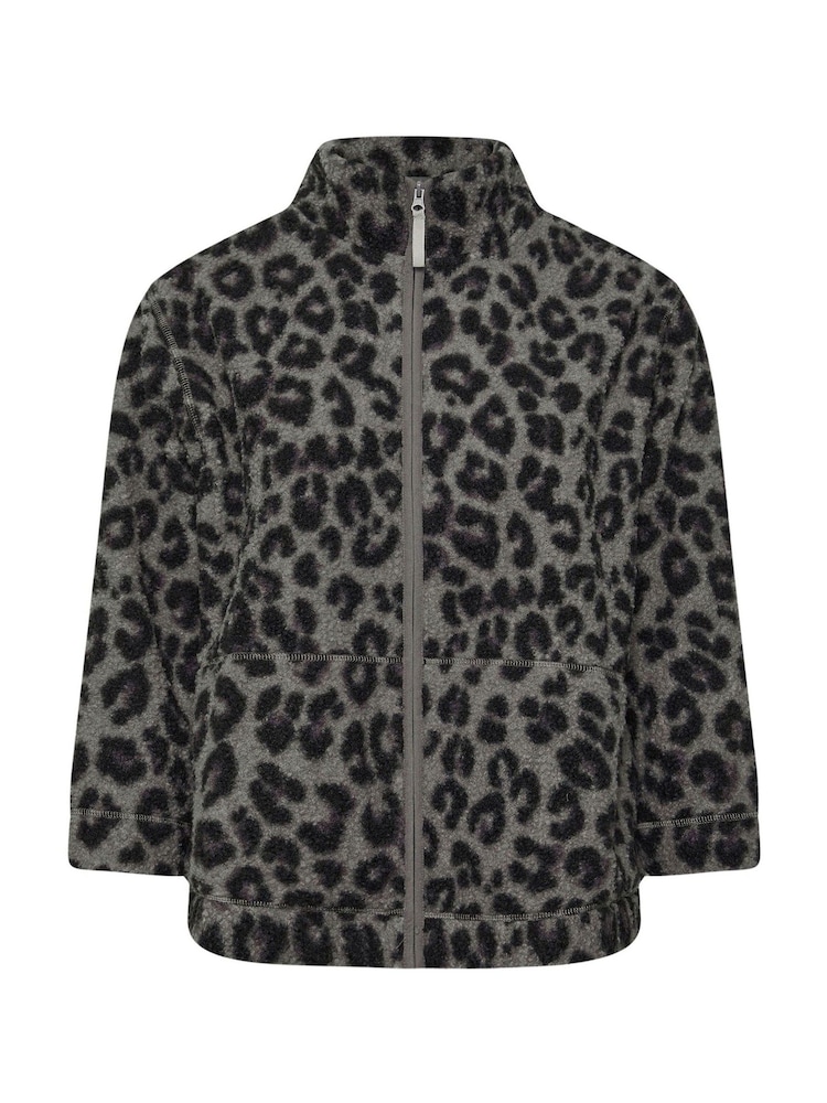 Yours Curve Grey Leopard Print Teddy Borg Fleece Jacket - Image 5 of 5