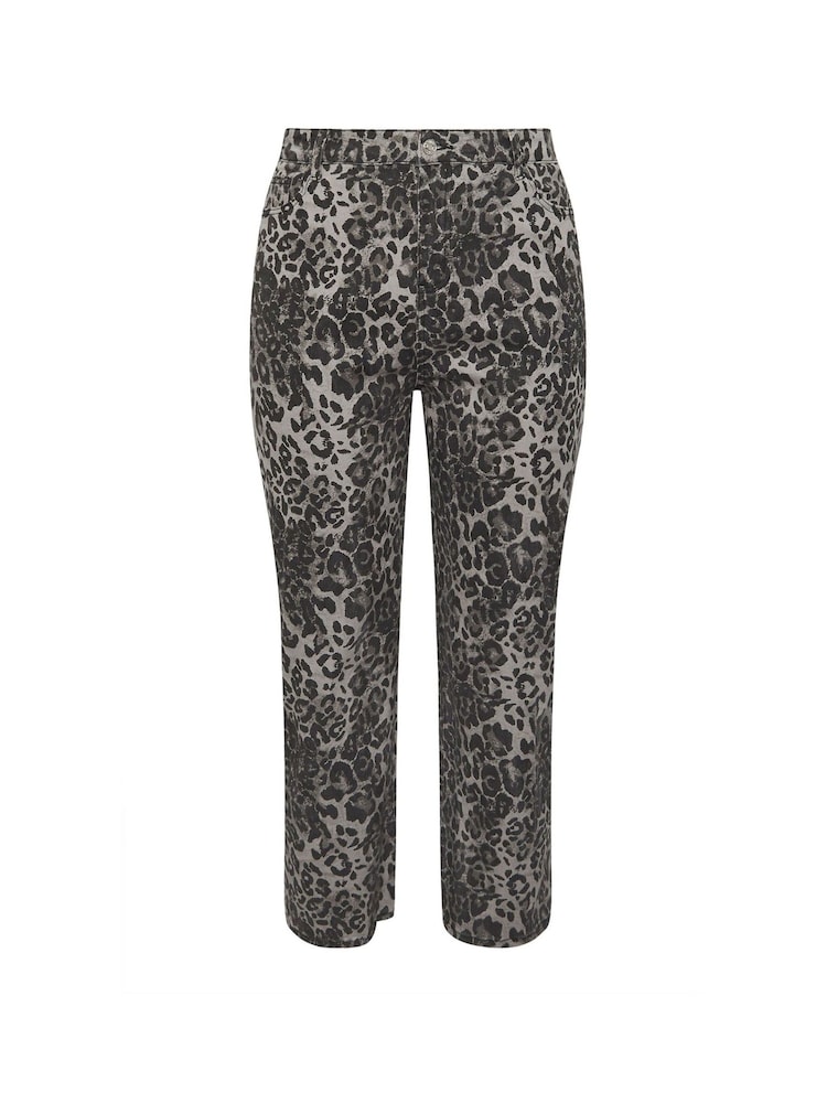 Yours Curve Grey Leopard Print Jeans - Image 5 of 5