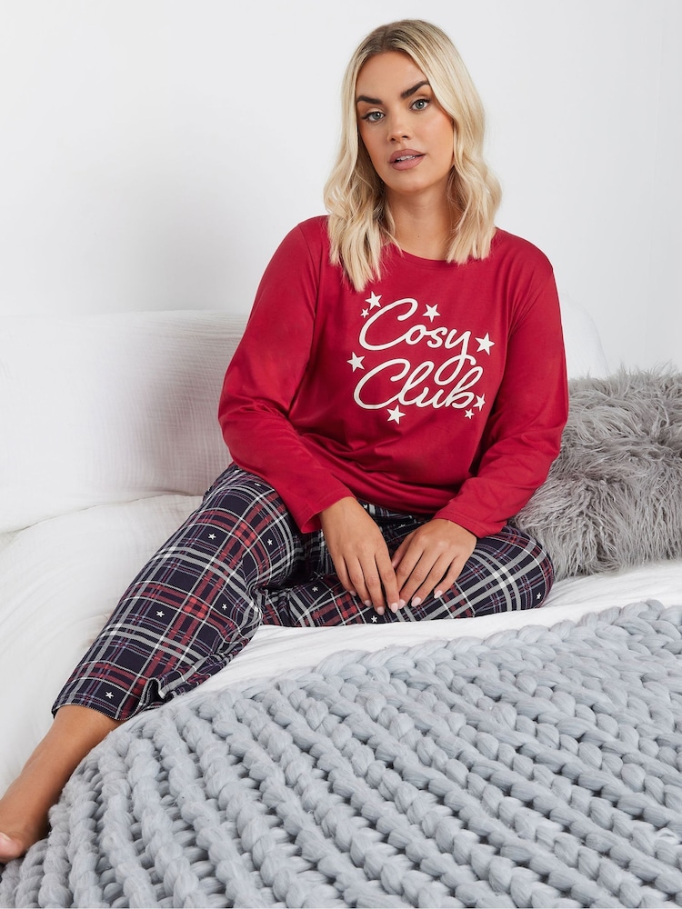 طقم بيجامة Cosy Club من القطن 100% بكُم طويل ورِجل واسعة من Yours Curve - صورة 1 من 6