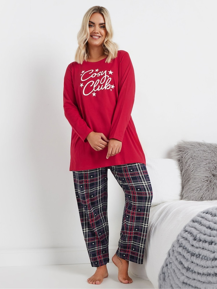 طقم بيجامة Cosy Club من القطن 100% بكُم طويل ورِجل واسعة من Yours Curve - صورة 2 من 6