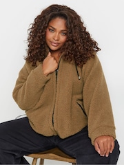 Yours Curve Brown Oversized Limited Borg Hoodie - Image 1 of 5