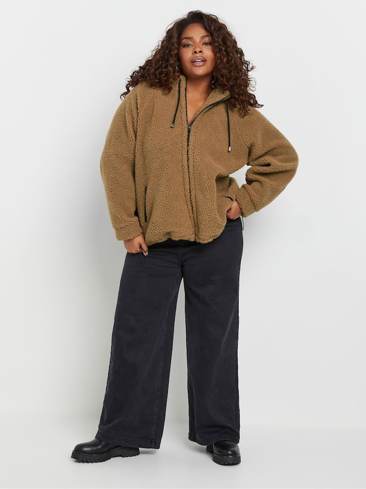 Yours Curve Brown Oversized Limited Borg Hoodie - Image 2 of 5