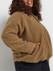 Yours Curve Brown Oversized Limited Borg Hoodie - Image 4 of 5
