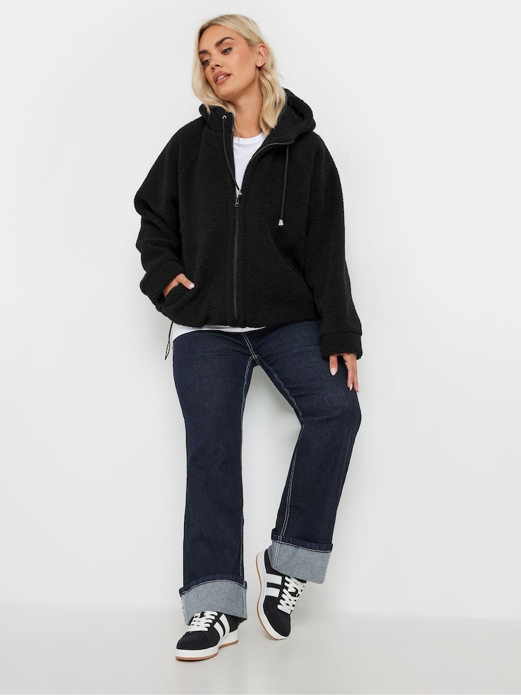 Yours Curve Black Oversized Limited Borg Hoodie - Image 2 of 6