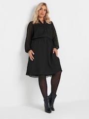 Yours Curve Black Lace Dobby Mesh Dress - Image 1 of 5