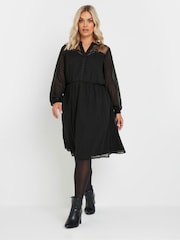 Yours Curve Black Lace Dobby Mesh Dress - Image 2 of 5