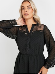 Yours Curve Black Lace Dobby Mesh Dress - Image 4 of 5