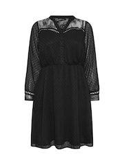 Yours Curve Black Lace Dobby Mesh Dress - Image 5 of 5