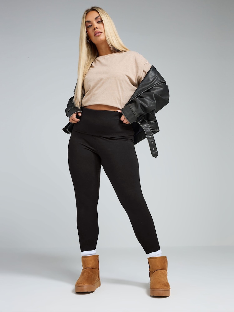 Yours Curve Black Limited Collection Fold Over Leggings - Image 2 of 5