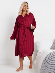 Yours Curve Red Jacquard Stripe Satin Robe - Image 2 of 5