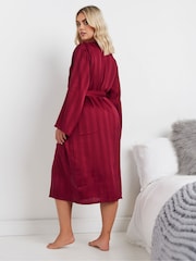 Yours Curve Red Jacquard Stripe Satin Robe - Image 3 of 5