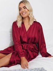 Yours Curve Red Jacquard Stripe Satin Robe - Image 4 of 5