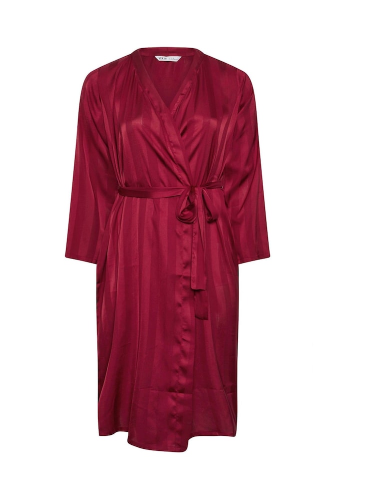 Yours Curve Red Jacquard Stripe Satin Robe - Image 5 of 5