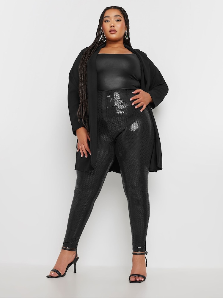 Yours Curve Black Disco Sequin Leggings - Image 2 of 6