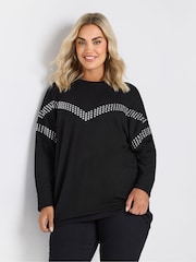 Yours Curve Black Chevron Studded Jumper - Image 1 of 5