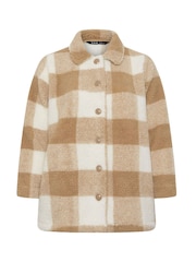 Yours Curve Natural Check Teddy Borg Fleece Jacket - Image 5 of 5
