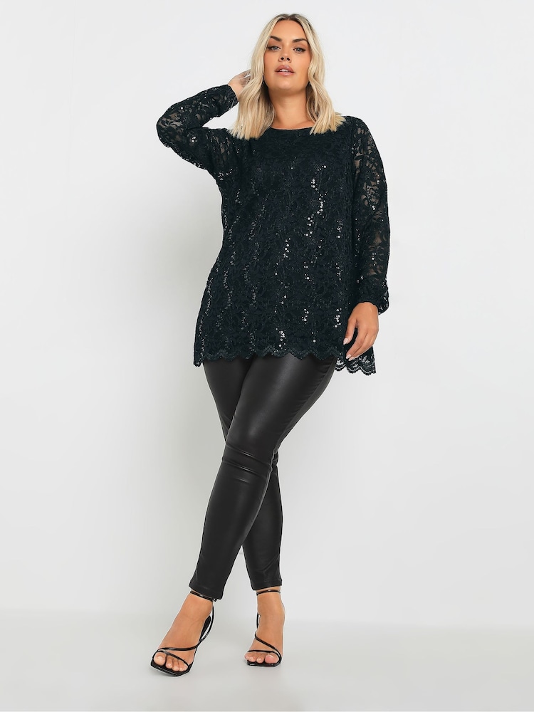 Yours Curve Black Lace Scallop Edge Top - Image 2 of 5 Yours Curve Black Lace Scallop Edge Top - Image 2 of 5