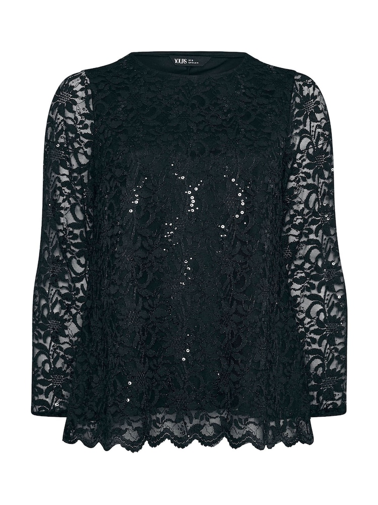 Yours Curve Black Lace Scallop Edge Top - Image 5 of 5 Yours Curve Black Lace Scallop Edge Top - Image 5 of 5