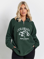 Yours Curve Green Half Zip Fleece Jacket - Image 1 of 5