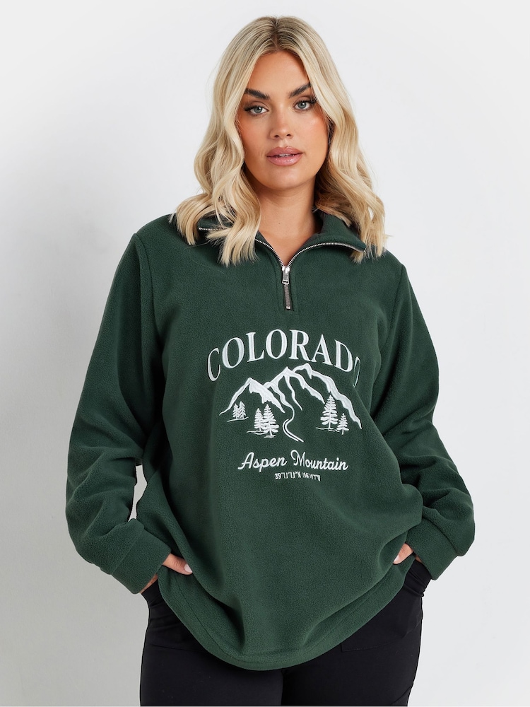 Yours Curve Green Half Zip Fleece Jacket - Image 1 of 5