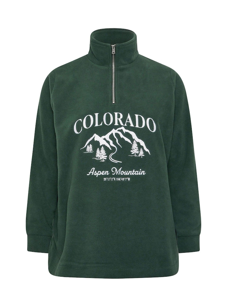 Yours Curve Green Half Zip Fleece Jacket - Image 5 of 5