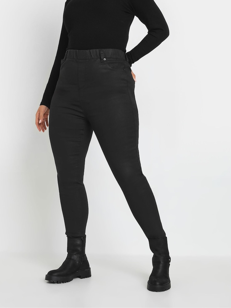 Yours Curve Black Coated Grace Jeggings - Image 1 of 5