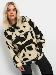 Yours Curve Black Oversized Limited Borg Half Zip Jacket - Image 1 of 5