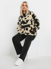 Yours Curve Black Oversized Limited Borg Half Zip Jacket - Image 2 of 5