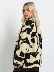 Yours Curve Black Oversized Limited Borg Half Zip Jacket - Image 3 of 5