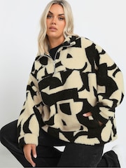 Yours Curve Black Oversized Limited Borg Half Zip Jacket - Image 4 of 5
