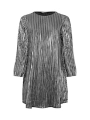 Yours Curve Silver Flute Sleeve Plisse Dress - Image 5 of 5