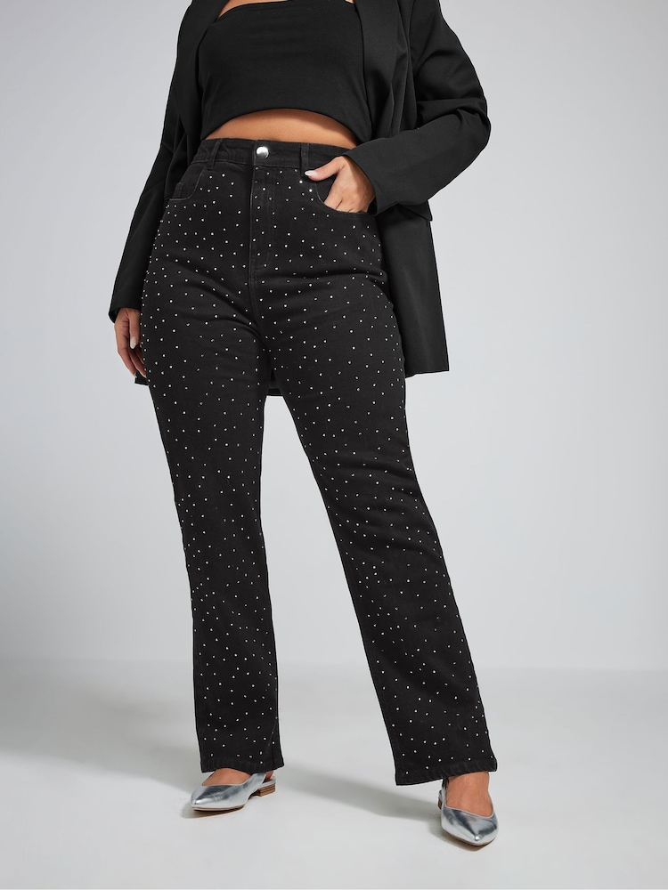 Yours Curve Black Limited Collection Stretch Studded Jeans - Image 1 of 5