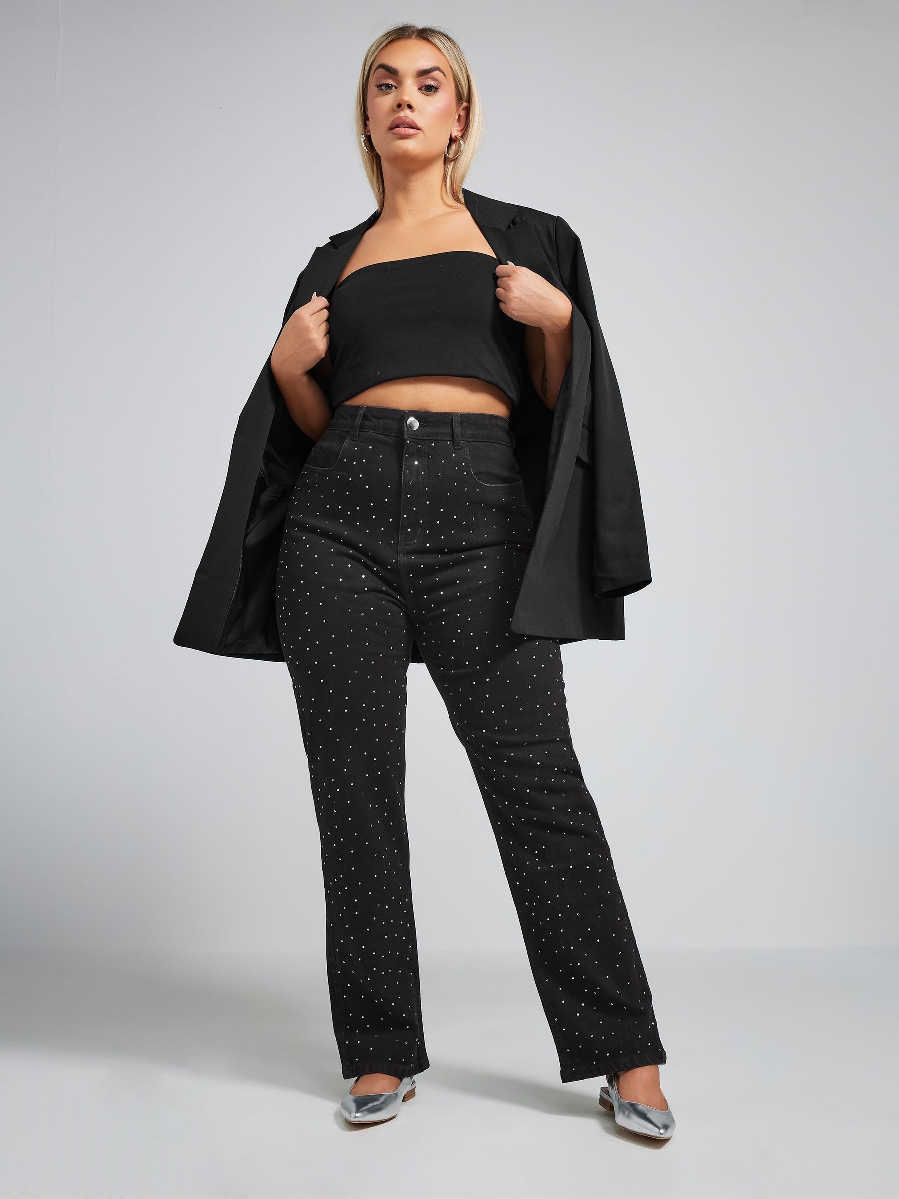 韓国商品/LAZYZ Studded Line Point Jeans Buy Yours Curve Black Limited Collection Stretch Studded
