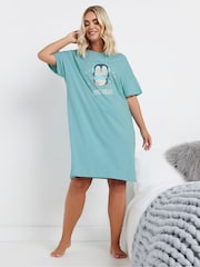 Yours Curve Blue 100% Cotton Just Chillin Penguin Sleep T-Shirt - Image 2 of 5