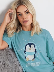 Yours Curve Blue 100% Cotton Just Chillin Penguin Sleep T-Shirt - Image 4 of 5